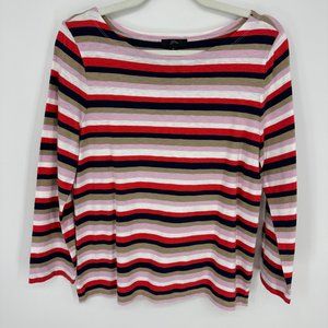 3/$25 J. Crew Striped Top M Boat Neck Blouse 3/4 Sleeves Tee Shirt Pink Beige